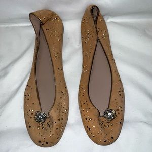 Chloé tan flats with silver studs and flower embellishment